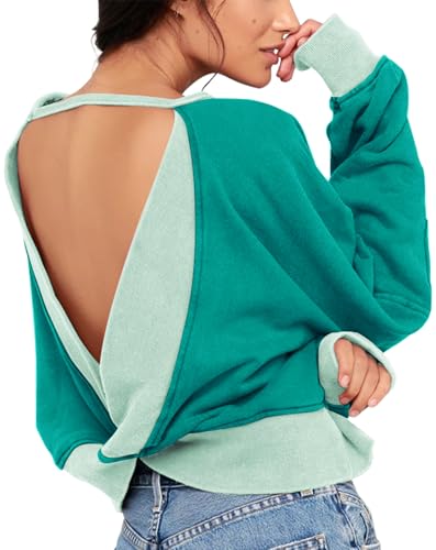 ReachMe Womens Open Back Workout Tops Pilates Outfits Long Sleeve
